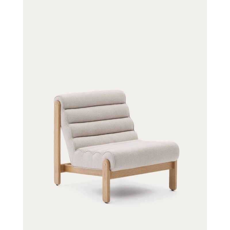 Butaca magira beige de madera maciza de roble con acabado tono natural 75x94x82cm