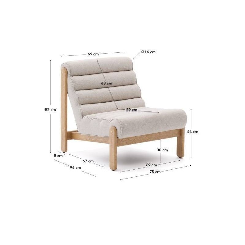 Butaca magira beige de madera maciza de roble con acabado tono natural 75x94x82cm