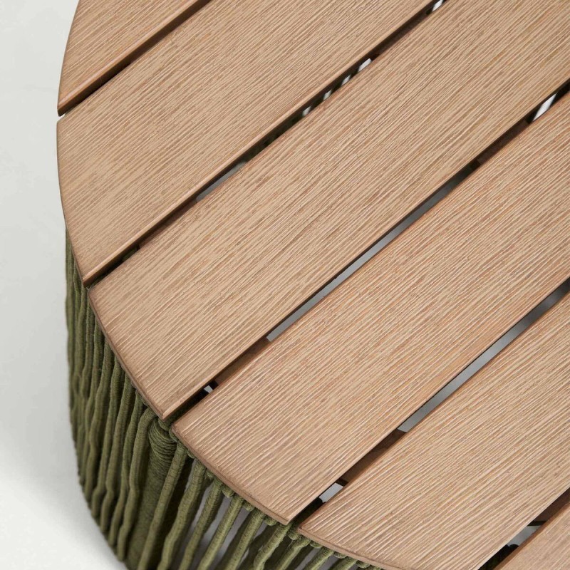 Mesa auxiliar Dandara exterior de cuerda verde con tapa de madera