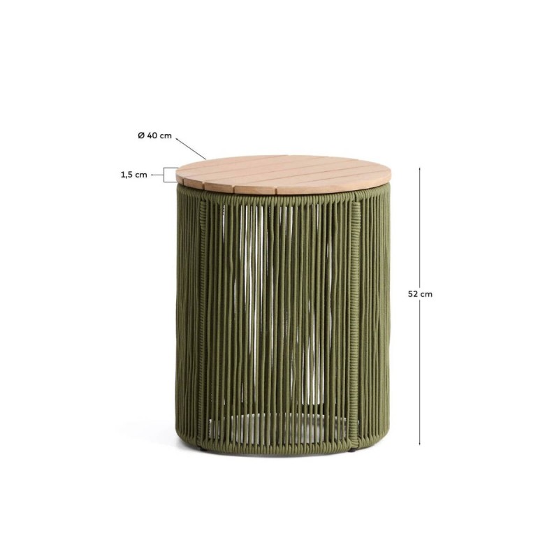 Mesa auxiliar Dandara exterior de cuerda verde con tapa de madera
