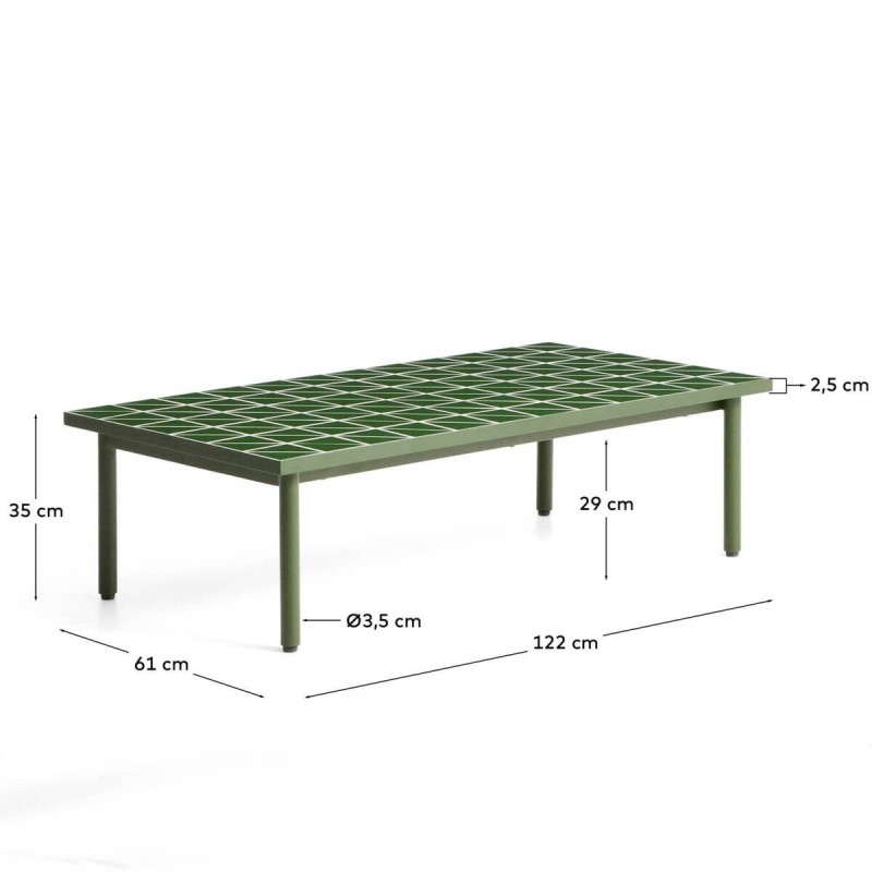 Mesa Maurina de centro exterior verde con tablero cerámico geométrico