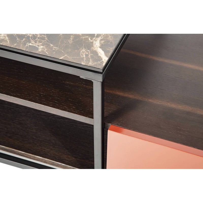 Mueble TV moderno con módulo elevado y acabado cerámico efecto mármol