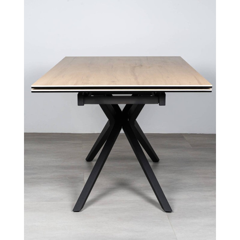 Mesa Talos extensible cerámica efecto madera apertura lateral y patas cruzadas 160/240cm