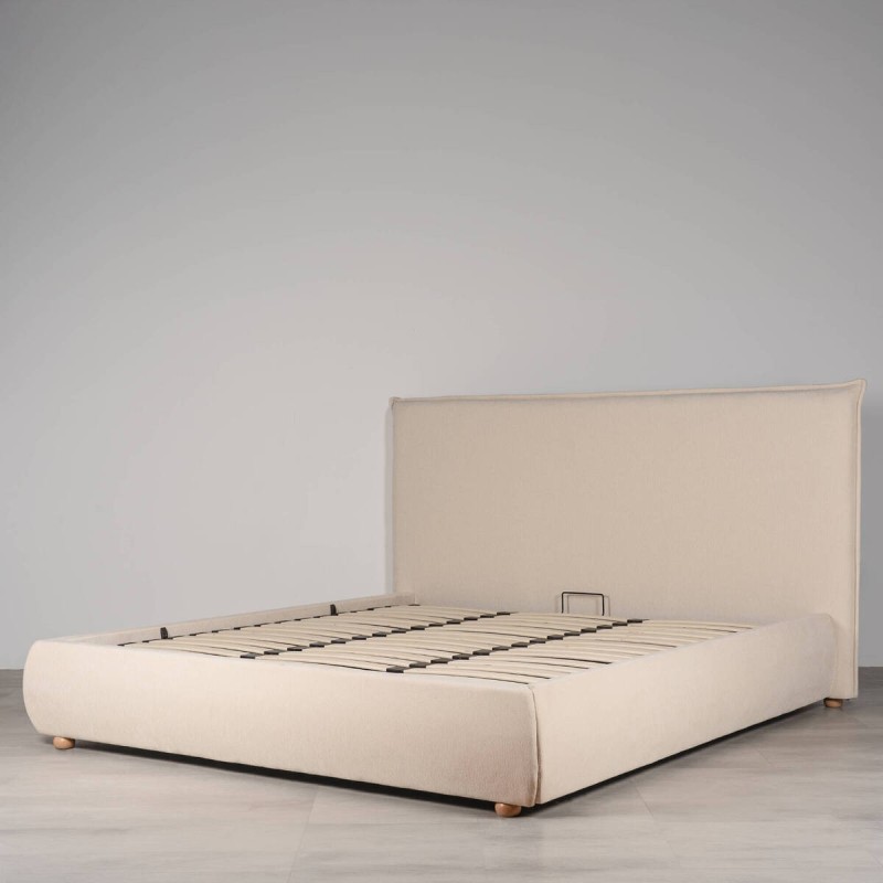 Cama con canapé abatible Varen Tapizada en Chenilla Beige para colchón 180x200 cm