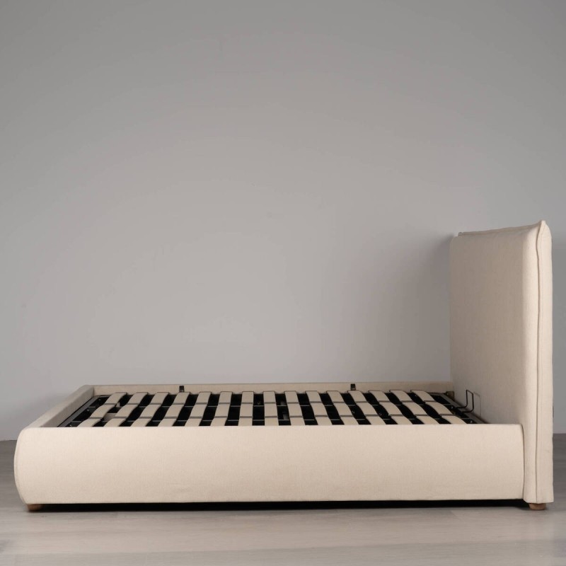 Cama con canapé Varen Tapizada en Chenilla Beige para colchón 180x200 cm