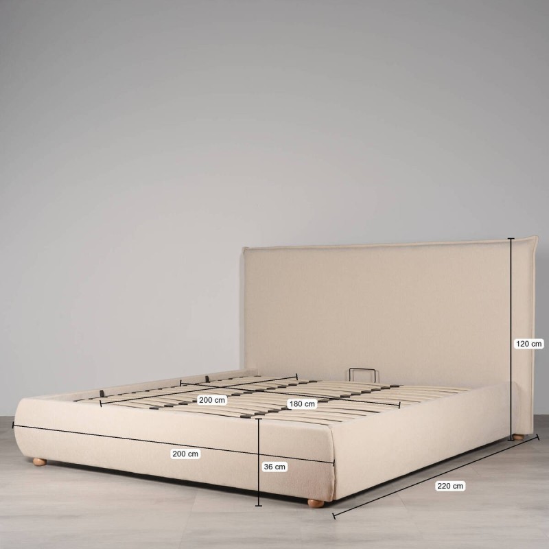 Cama con canapé Varen Tapizada en Chenilla Beige para colchón 180x200 cm
