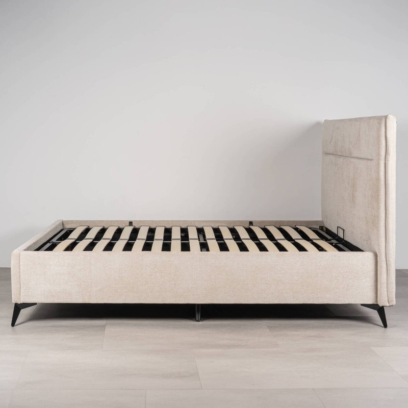 Cama con Canapé Brisa Tapizada en Chenilla Gris Claro para Colchón 150x200 cm