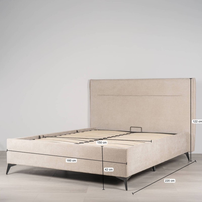 Cama con Canapé Brisa Tapizada en Chenilla Gris Claro para Colchón 150x200 cm