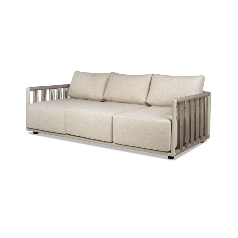 Sofá Cordelia de 3 plazas de aluminio gris seda y cuerda glacier ice 220cm