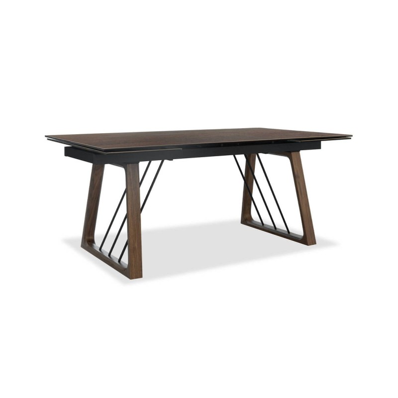 Mesa de comedor extensible walnut con tapa de cerámica y patas geométricas 270/180x100x76cm