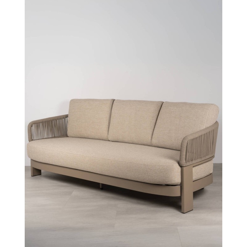 Sofá Volga taupe 3 plazas con cuerdas y cojines exterior