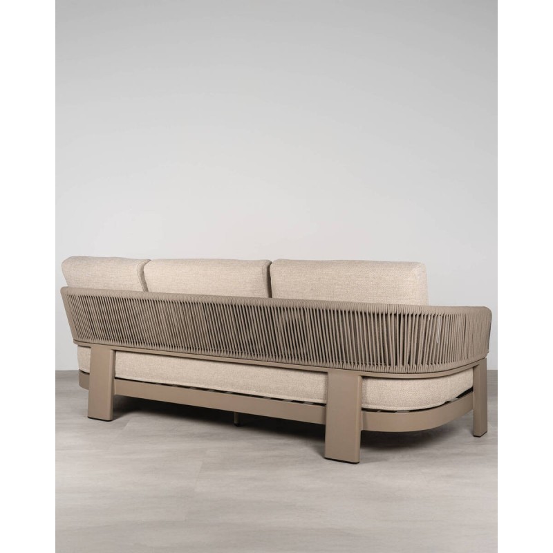 Sofá Volga taupe 3 plazas con cuerdas y cojines exterior