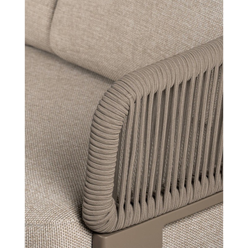 Sofá Volga taupe 3 plazas con cuerdas y cojines exterior