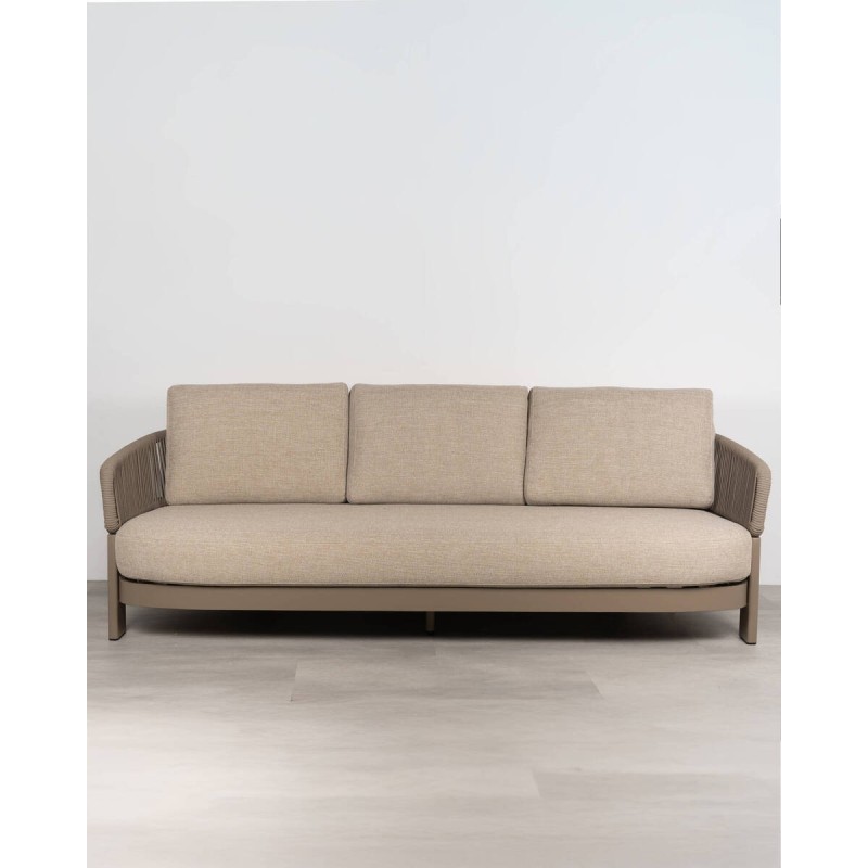 Sofá Volga taupe 3 plazas con cuerdas y cojines exterior