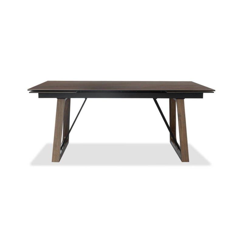 Mesa de comedor extensible walnut con tapa de cerámica y patas geométricas 270/180x100x76cm
