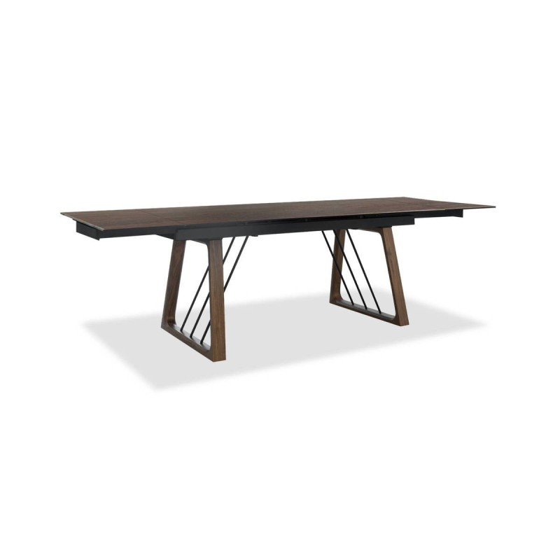 Mesa de comedor extensible walnut con tapa de cerámica y patas geométricas 270/180x100x76cm