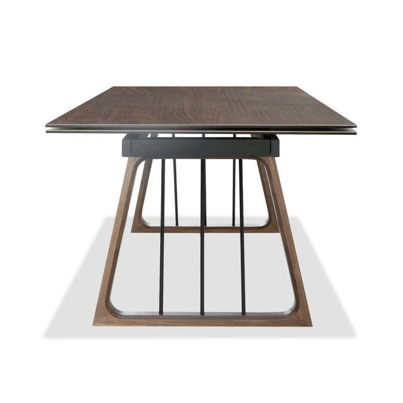 Mesa de comedor extensible walnut con tapa de cerámica y patas geométricas 270/180x100x76cm