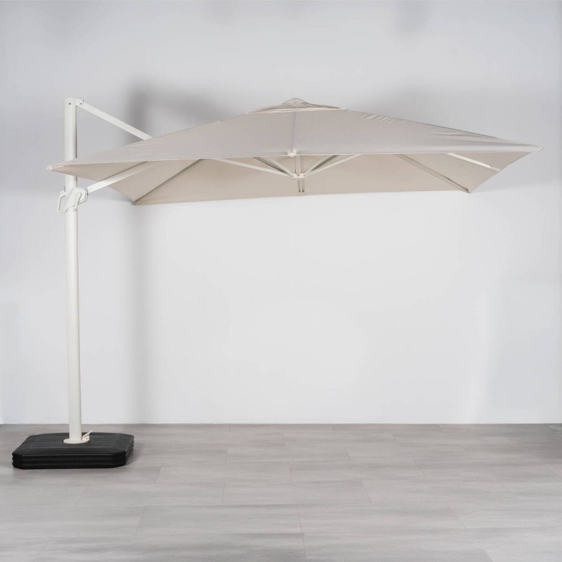 Parasol lateral Roma 3×3 m blanco con base y funda