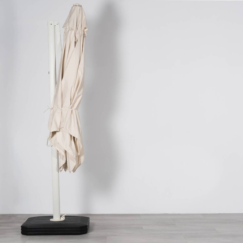 Parasol lateral Roma 3×3 m blanco con base y funda
