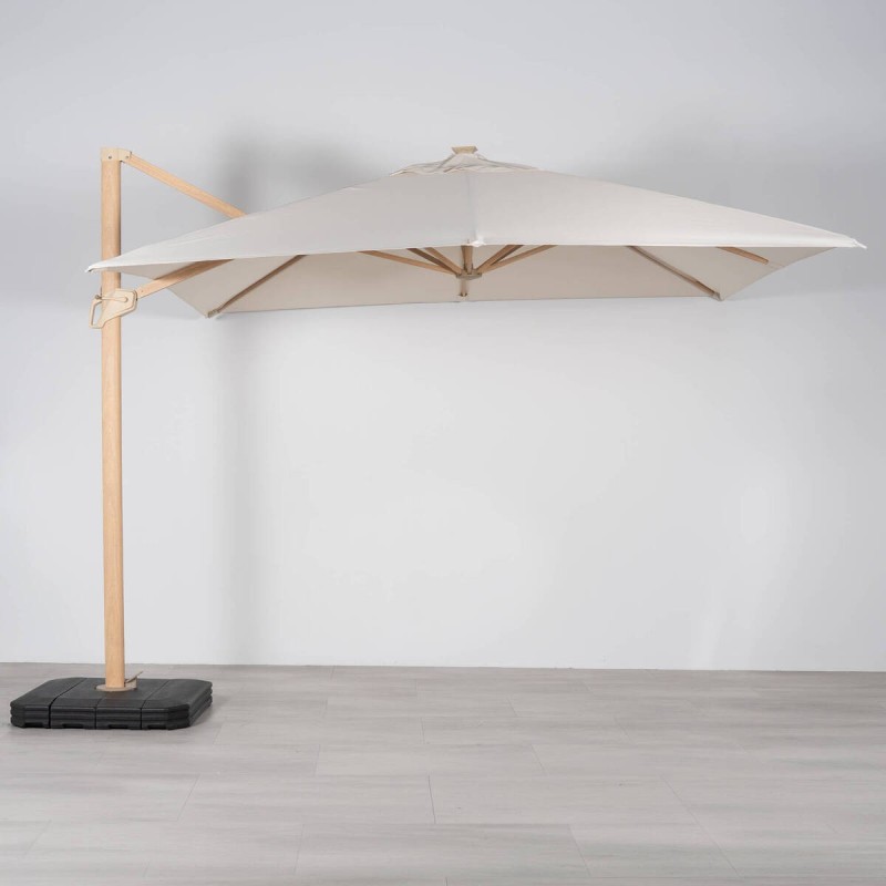 Parasol lateral Roma 3×3 m con luz LED solar y acabado efecto madera