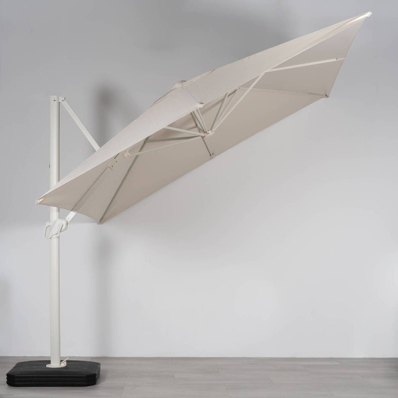 Parasol lateral Roma 3×3 metros blanco con luz LED solar