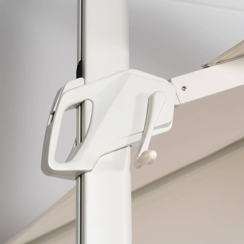 Parasol lateral Roma 3×3 m blanco con base y funda
