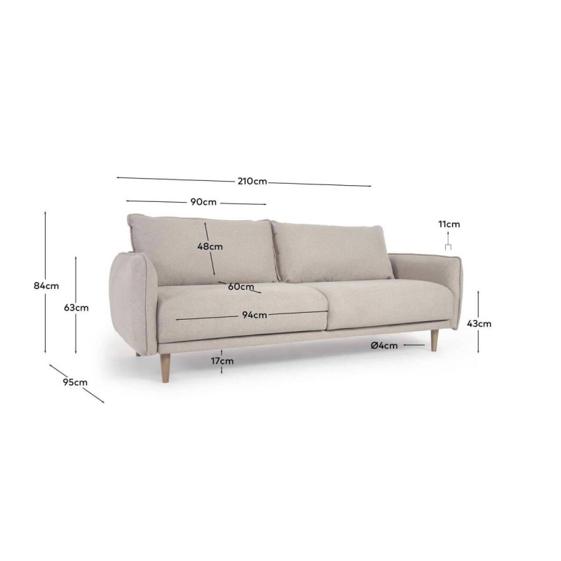 Sofá Carlota 3 plazas beige 213 cm FSC Mix Credit.