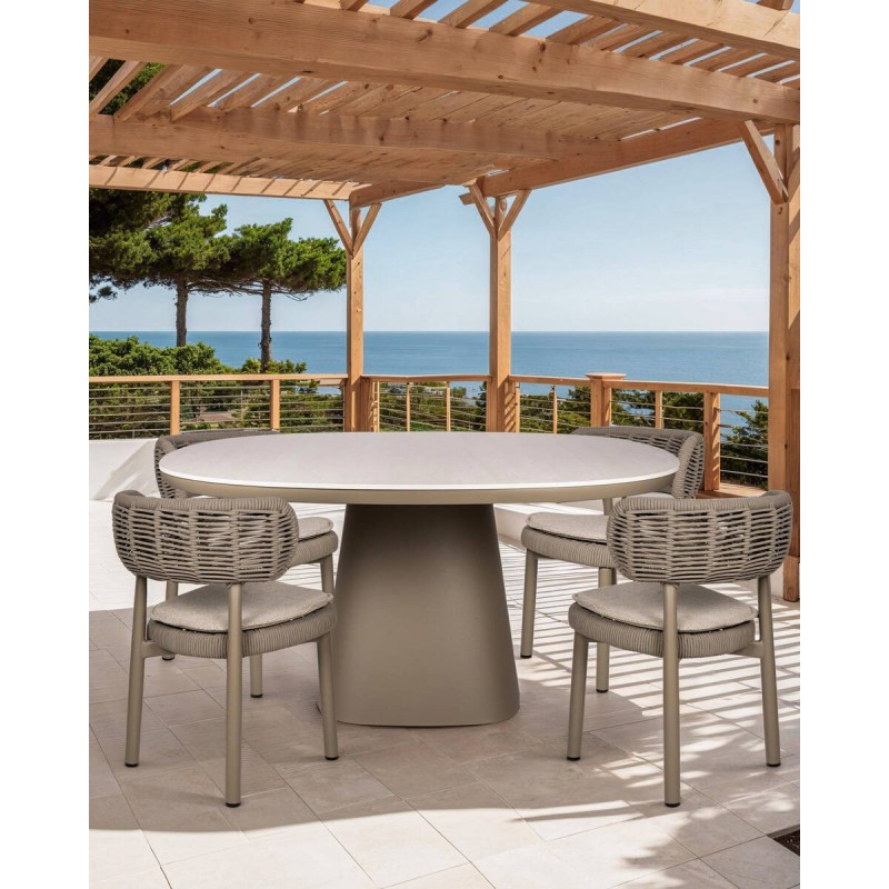 Silla laguna de exterior de aluminio y cuerda entrelazada taupe 57x57x76cm