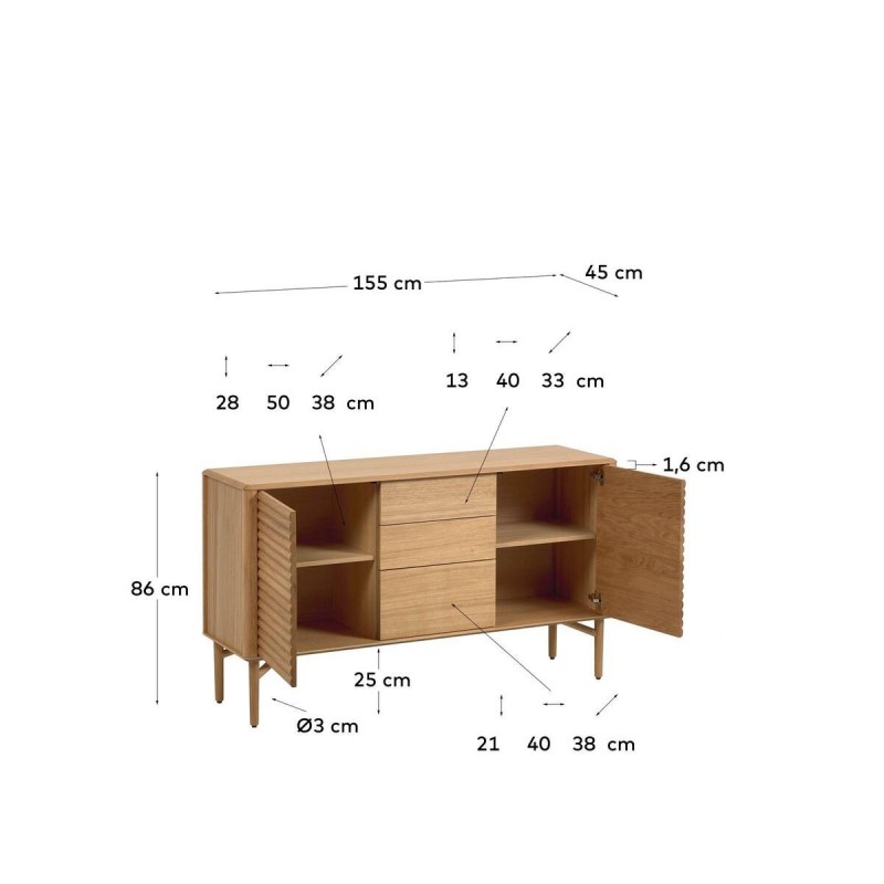 APARADOR LENON MADERA MACIZA Y CHAPA DE ROBLE  155x86cm