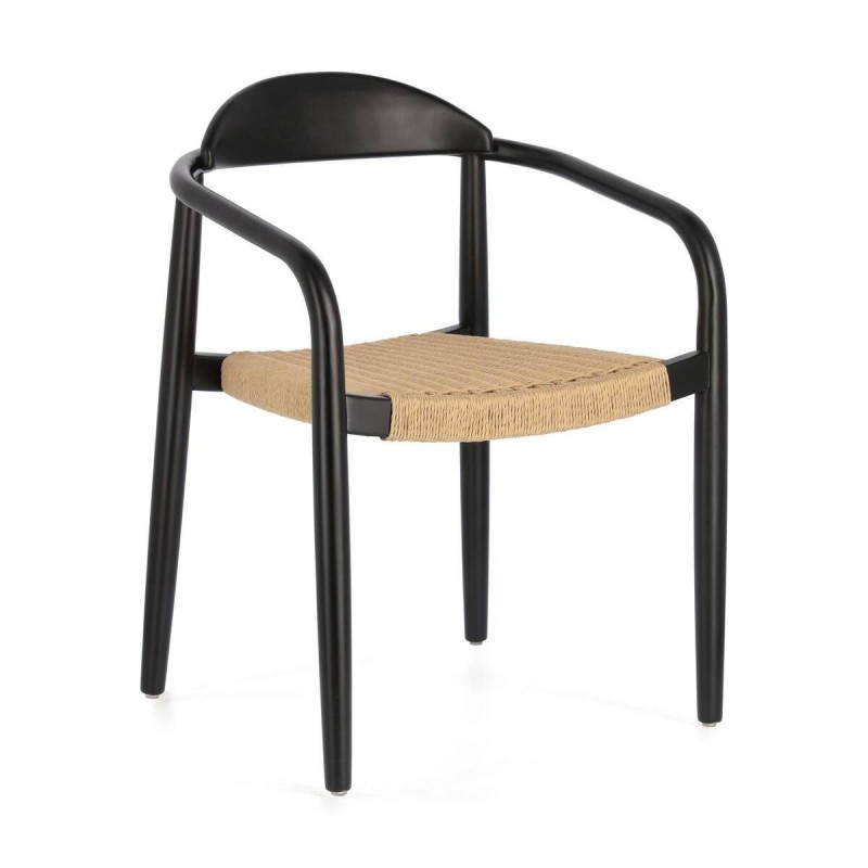 Silla nina madera maciza eucalipto acabado negro y cuerda