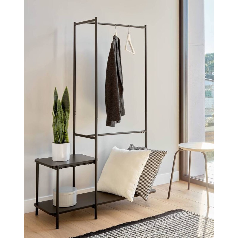 Burro para ropa con banqueta galatia de melamina y acero con acabado negro 100x150cm
