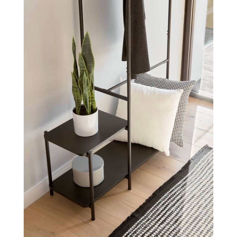Burro para ropa con banqueta galatia de melamina y acero con acabado negro 100x150cm