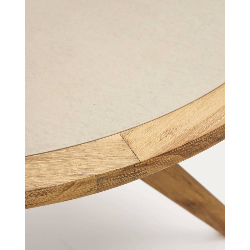 Mesa redonda Julieta de polycemento beige y madera maciza de acacia Ø 120 cm FSC 100%