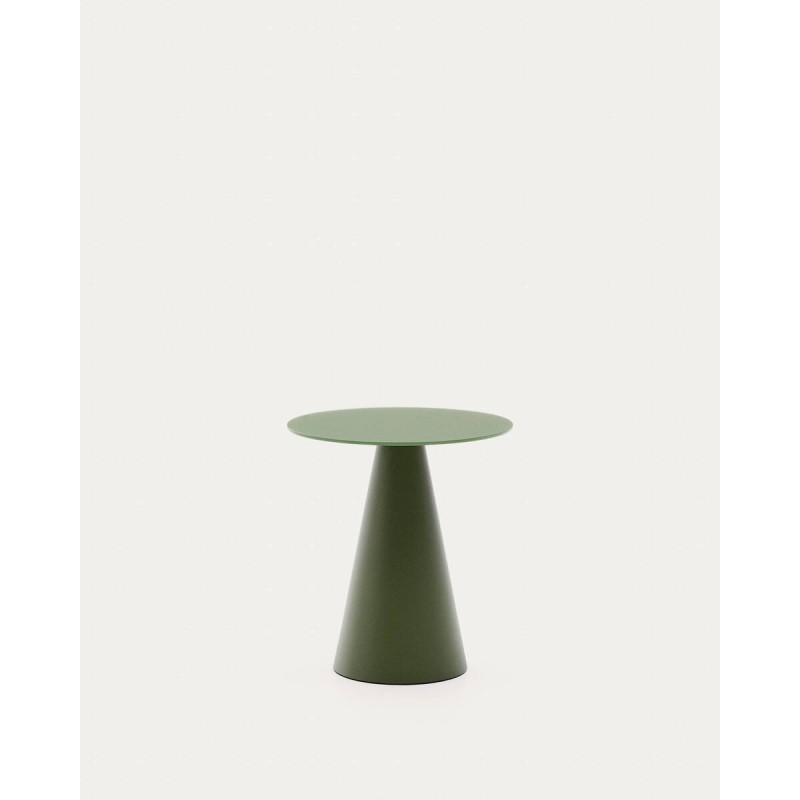 Mesa auxiliar Wilshire cristal templado glaseado y acero acabado pintado verde mate Ø50cm