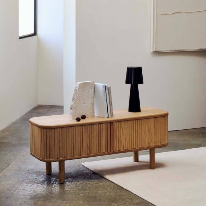 Mueble TV Mailen 2 puertas en chapa de fresno con acabado natural 120 x 50 cm.