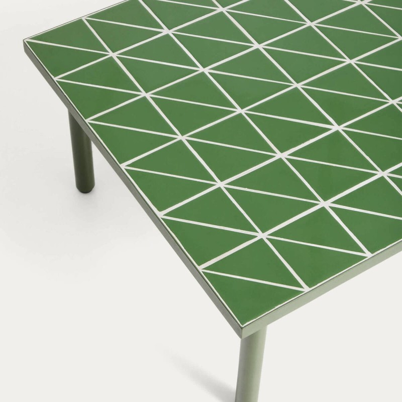 Mesa Maurina de centro exterior verde con tablero cerámico geométrico