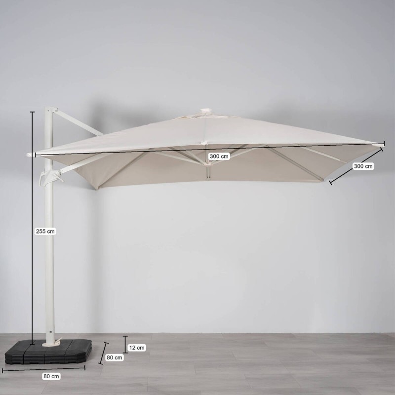 Parasol lateral Roma 3×3 metros blanco con luz LED solar