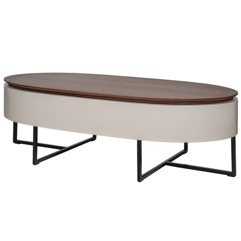 MESA CENTRO 120X60X35CM.BLANCO BRILLO TAPA:NOGAL/ACERO INOX  **DTO.30%**