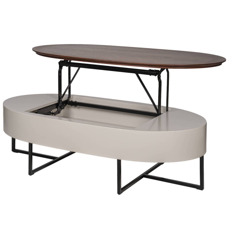 MESA CENTRO 120X60X35CM.BLANCO BRILLO TAPA:NOGAL/ACERO INOX  **DTO.30%**