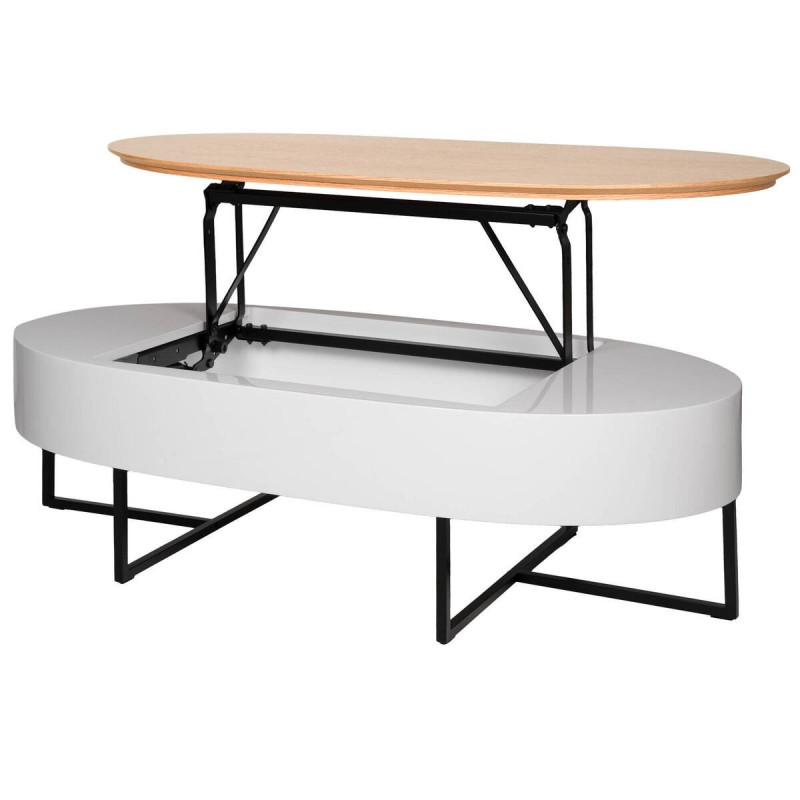 Mesa de centro elevable de roble blanco brillo 116x56x36/61cm