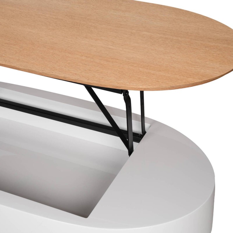 Mesa de centro elevable de roble blanco brillo 116x56x36/61cm