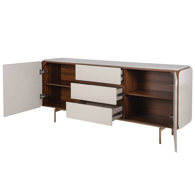 Aparador lacado beige con detalles en nogal 184x41.5x81cm