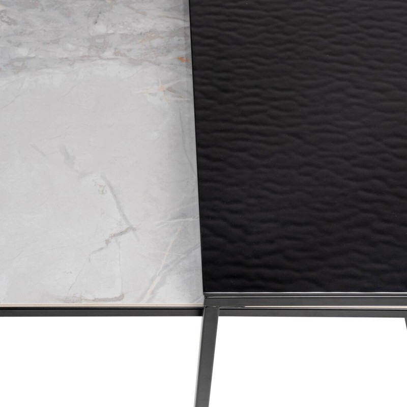 SET DE MESAS DE CENTRO DE CRISTAL Y CERÁMICA CON BASE DE HIERRO NEGRO 150x80x36cm