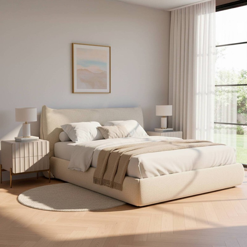 CAMA MILAN TAPIZADA BEIGE 180x200cm