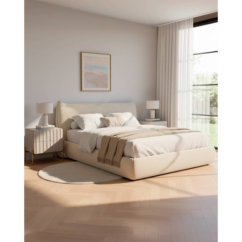 Cama Milan tapizada beige para colchón 150x200cm
