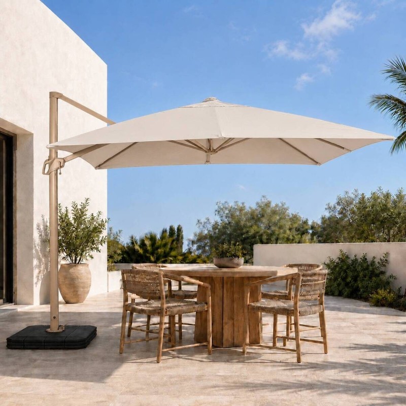 Parasol lateral Roma 3×3 m mocca con base y funda