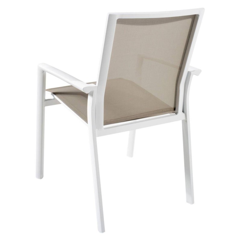 Silla de exterior aluminio blanco y textilene caqui 58,5x60x90cm