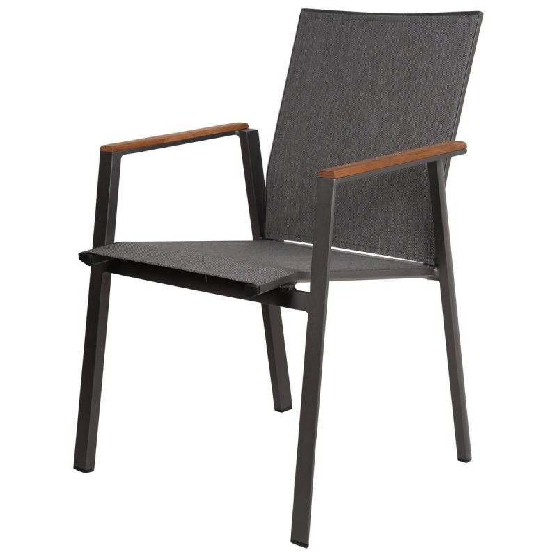 SILLÓN DE ALUMINIO GRIS ANTRACITA CON BRAZOS DE TECA 58x47x86cm
