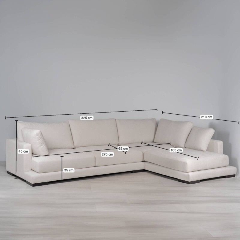 Sofá Chill Out con Chaise Longue Derecha y Tejido Beige 325 cm