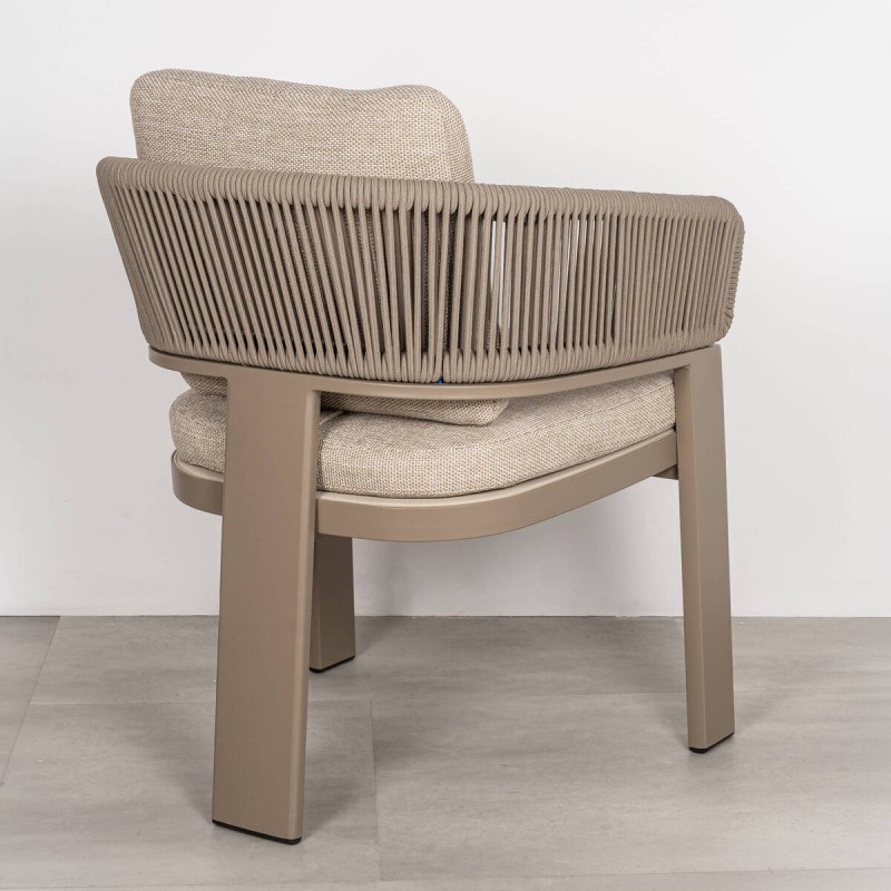 Silla de comedor de exterior de tres patas Cayenne de aluminio y cuerda